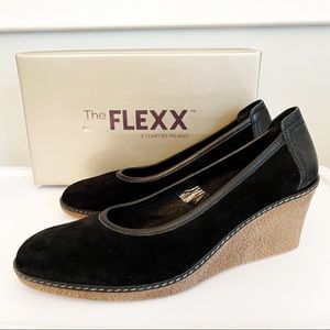 The FLEXX Bread and Butter Black Suede & Leather Wedge Pumps
